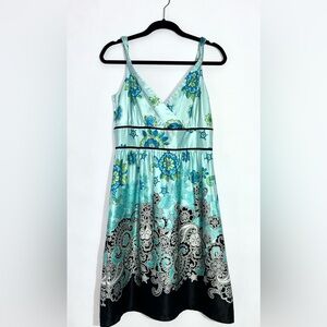 Adrianna Papell Silk Size 10 Dress Paisley Floral Blue Sleeveless Cocktail